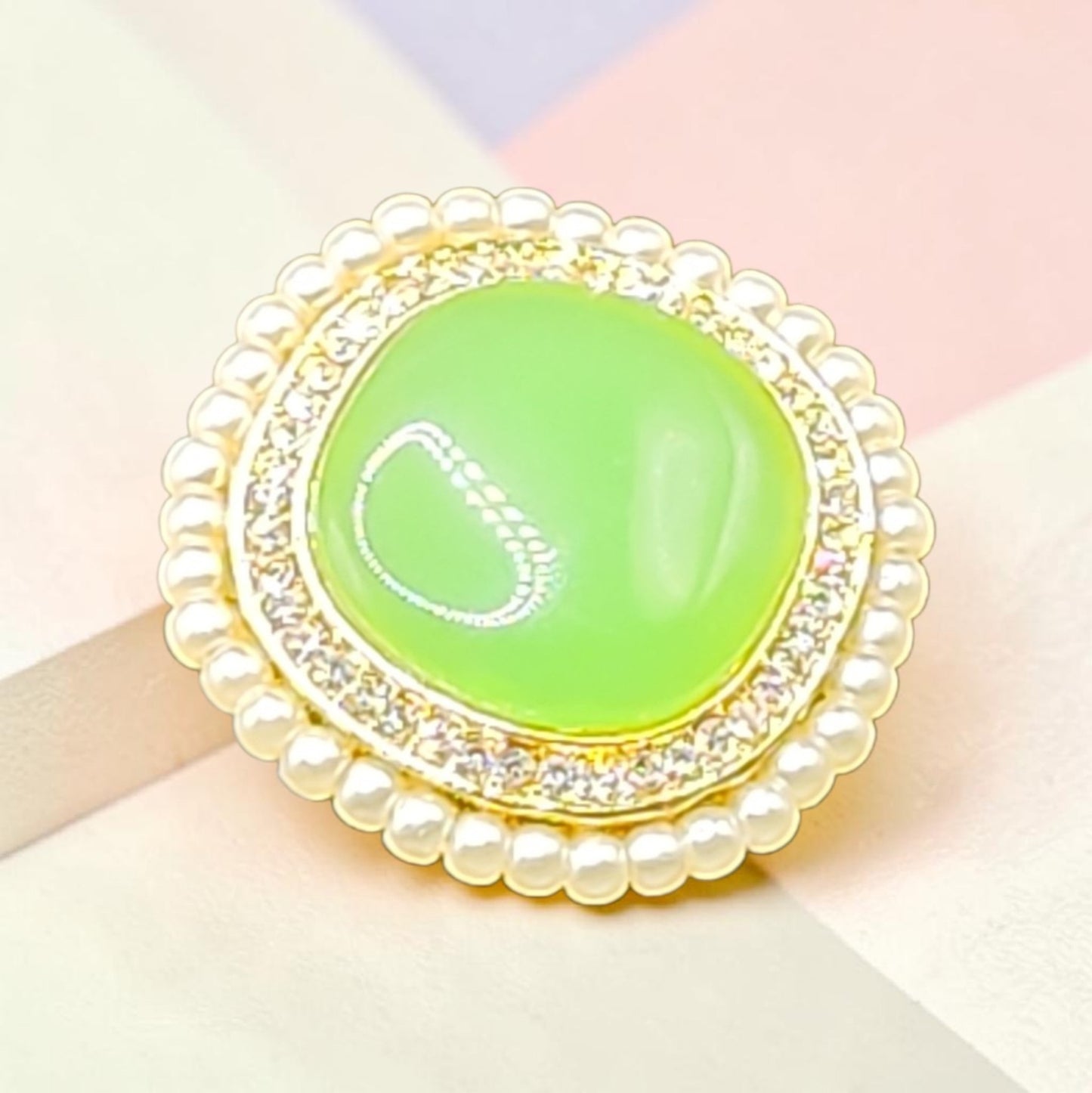 Emerald Glow Statement Ring | Gold Plated Pearl Halo Ring
