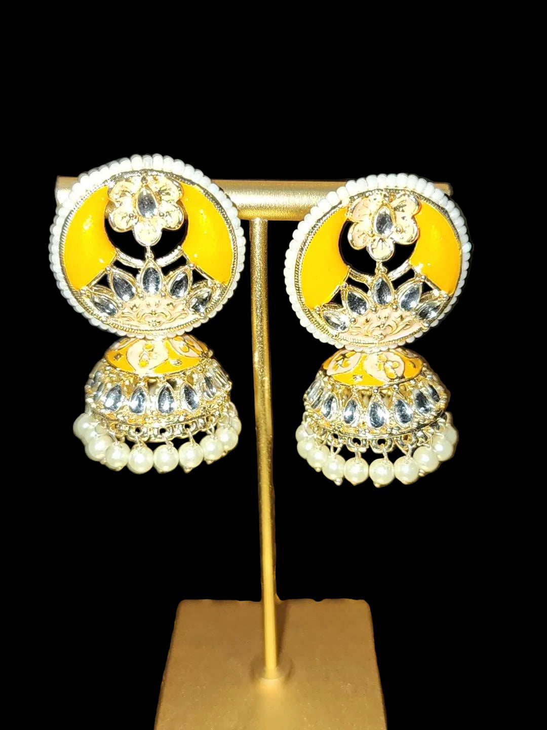 Yellow Meenakari Jhumka Earrings
