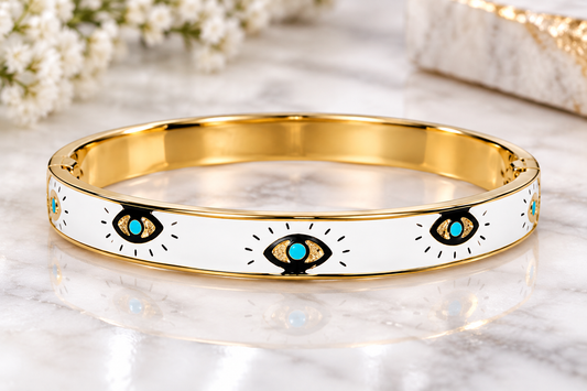 White Enamel Evil Eye Gold-Tone Cuff Bracelet