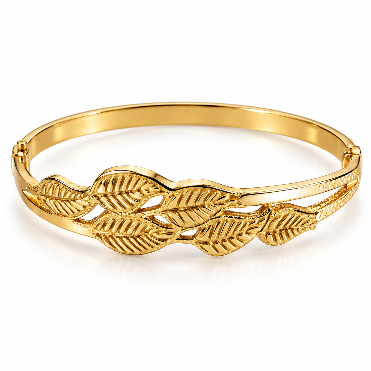 Gold-Tone Leaf Design Bangle Bracelet | PSK ELEGANCE