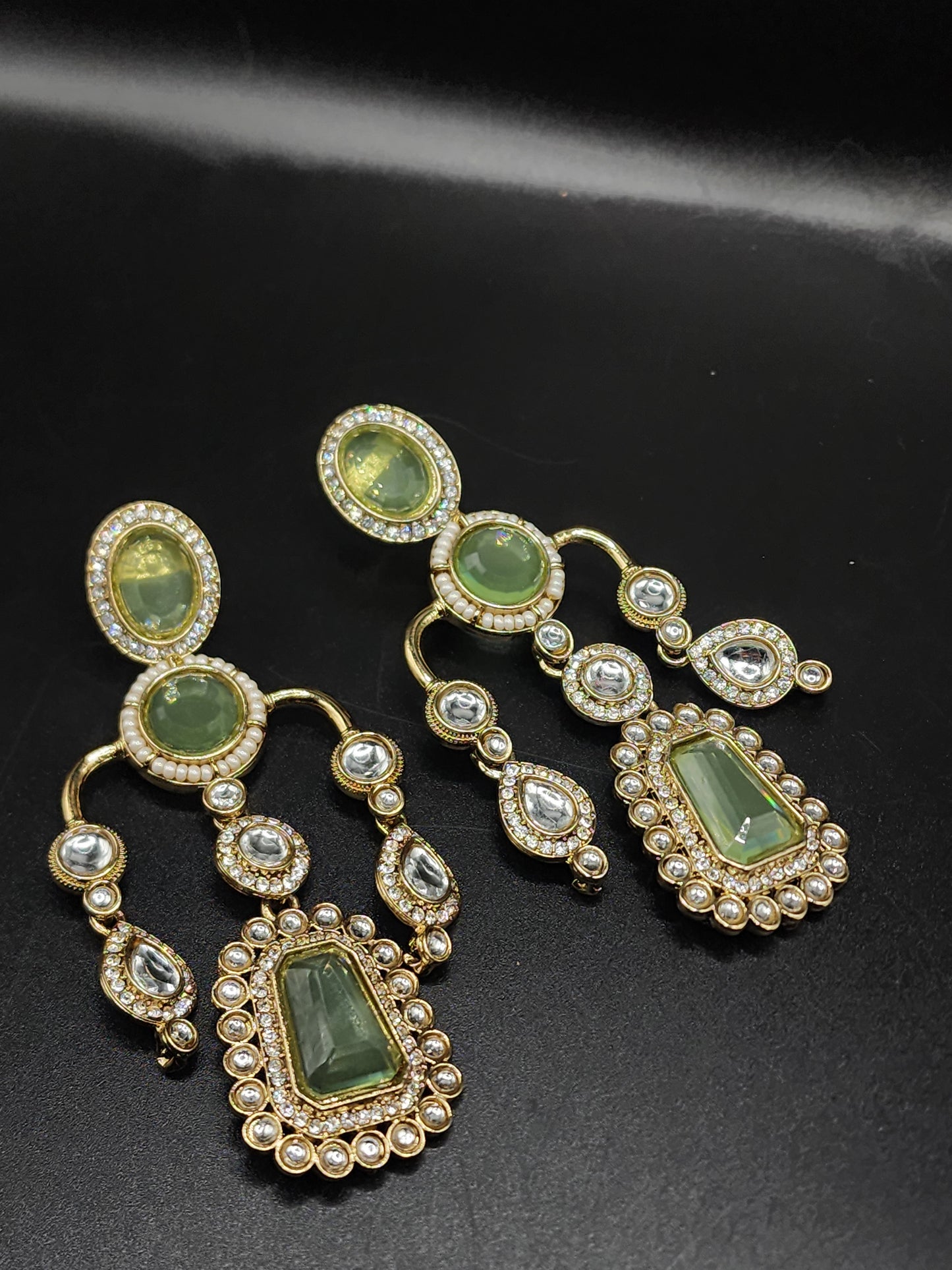 Mint Kundan Statement Earrings – Regal Green Edition