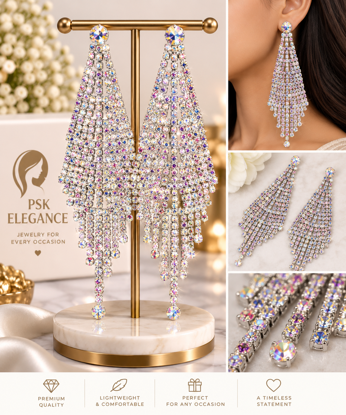 Multicolor Crystal Rhinestone Chandelier Statement Earrings