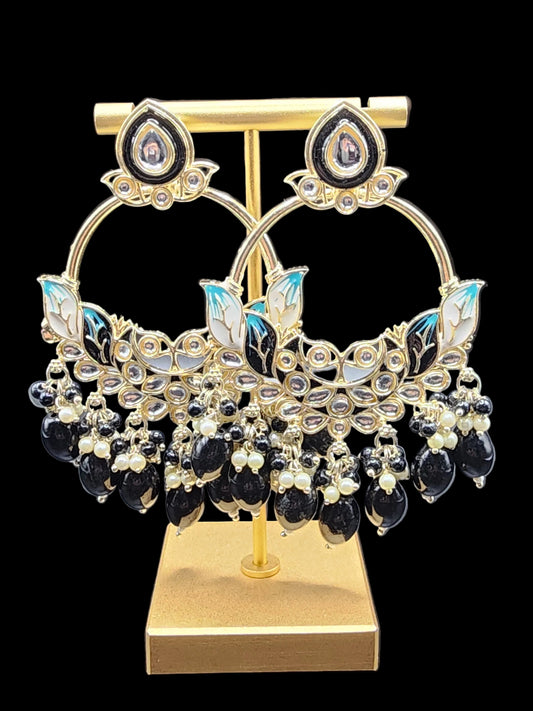 Black & Teal Meenakari Statement Hoop Earrings with Pearl Drops – Luxe Edition