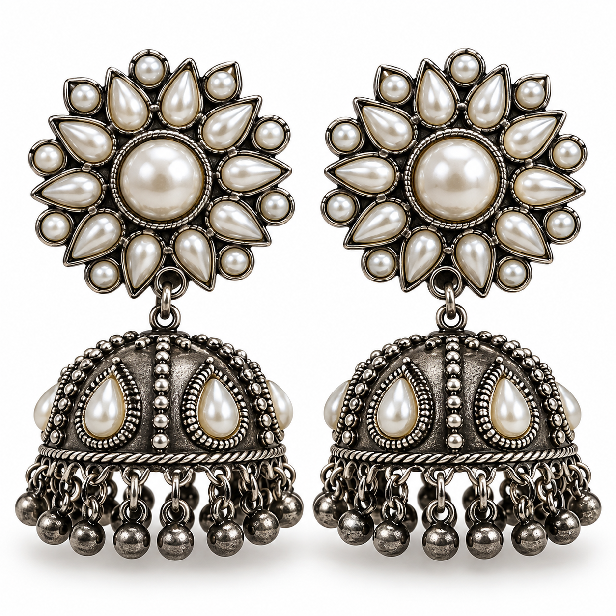 PSK ELEGANCE Oxidized Pearl Dangling Earrings