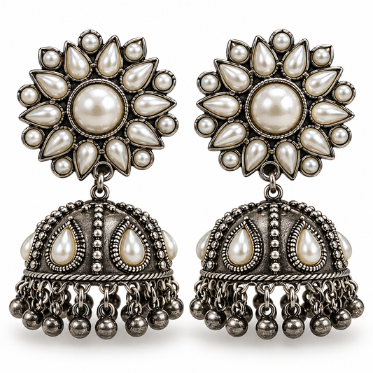PSK ELEGANCE Oxidized Pearl Dangling Earrings