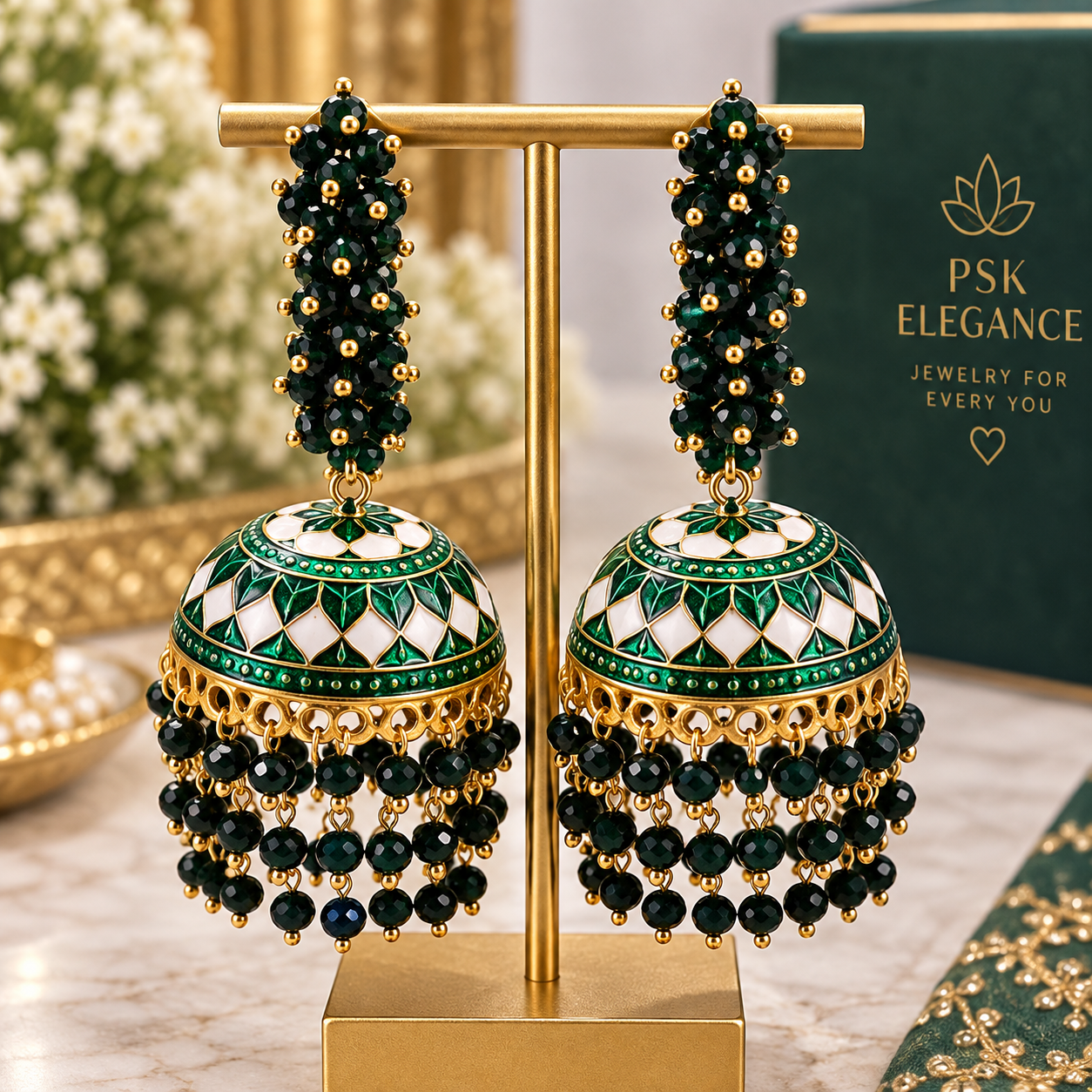 Green  Meenakari Jhumka Earrings