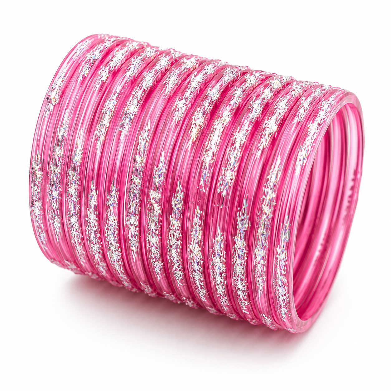 Pink Glitter Glass Bangles – Size 2.12