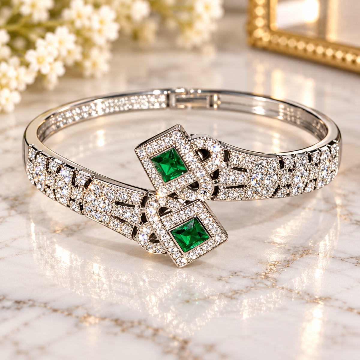 Emerald Green Crystal Statement Cuff Bracelet