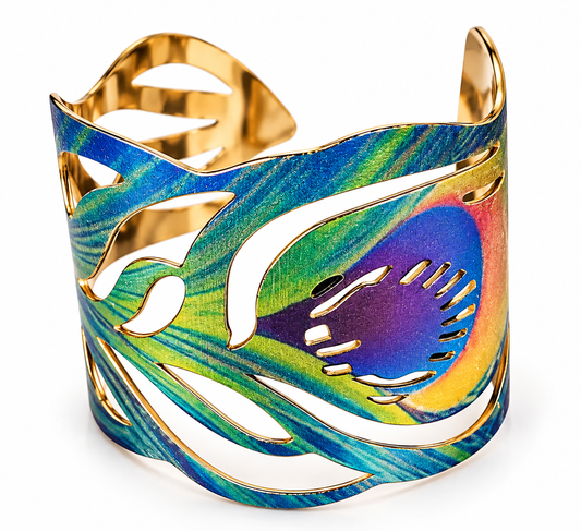 Multicolor Iridescent Cutout Statement Cuff Bracelet – Gold-Tone Finish