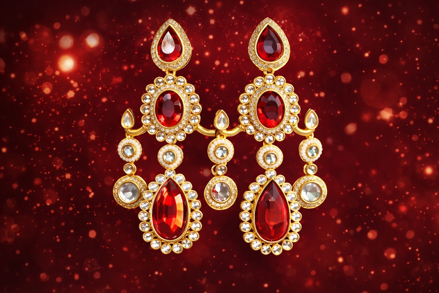 Royal Red Kundan Statement Chandbali Earrings