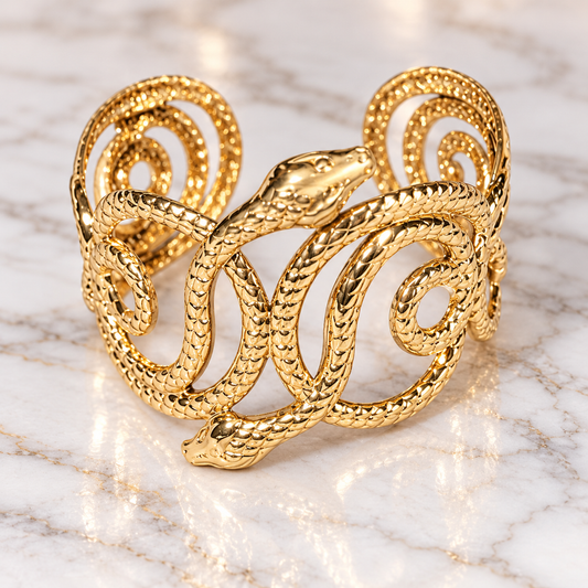 Gold-Tone Double Snake Statement Cuff Bracelet | PSK ELEGANCE