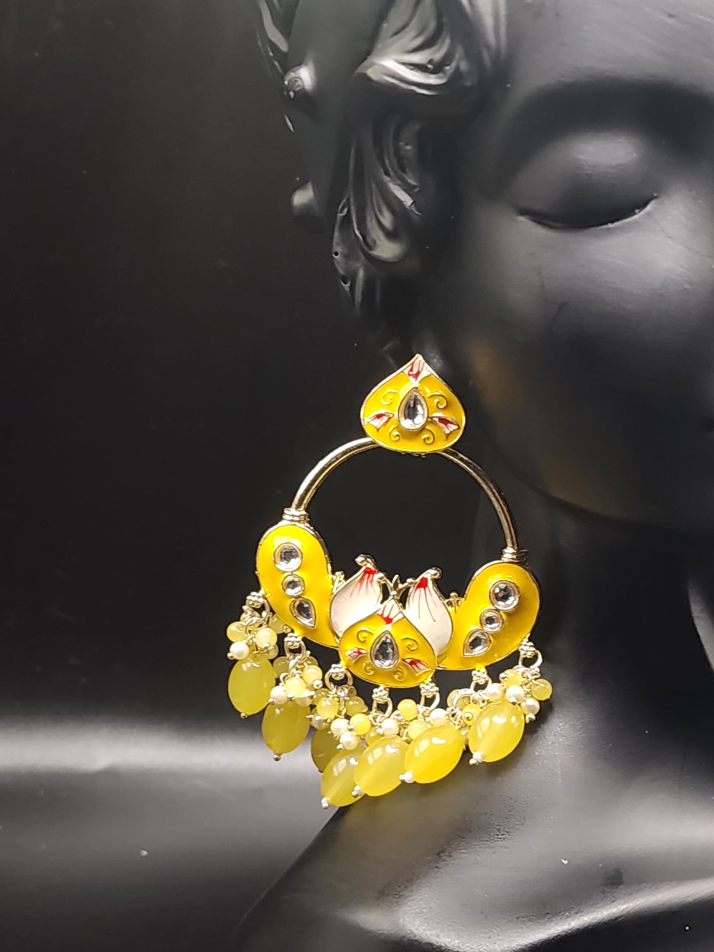 Sunshine Yellow Chandbali Earrings with Pearl Drops