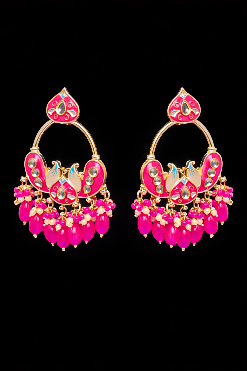 Pink Kundan Chandbali Earrings with Pearl Drops – Statement Indo-Western Jewelry
