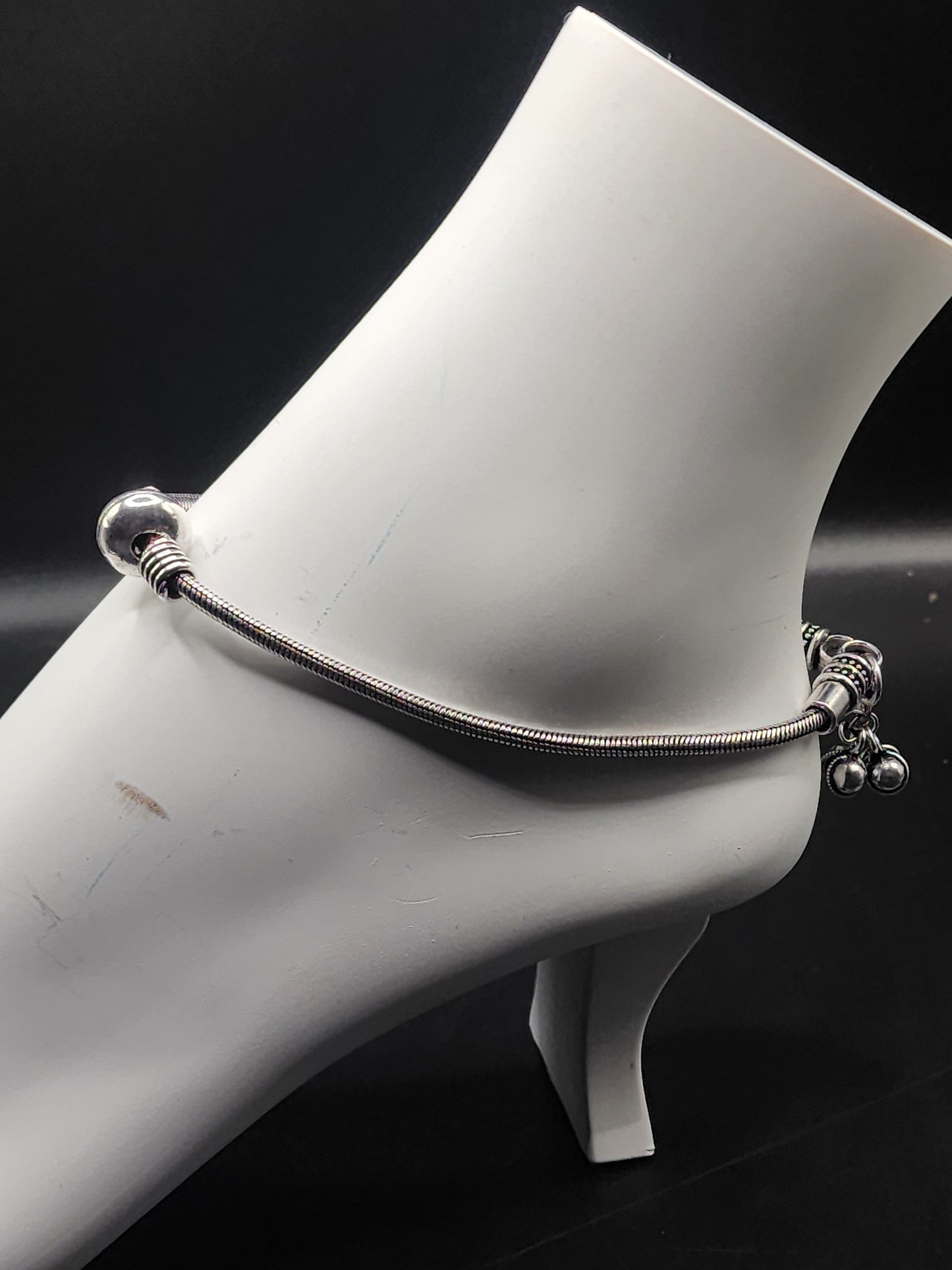 Silver Tone Snake Chain Anklet with Dangling Charms | Minimalist Everyday Jewelry