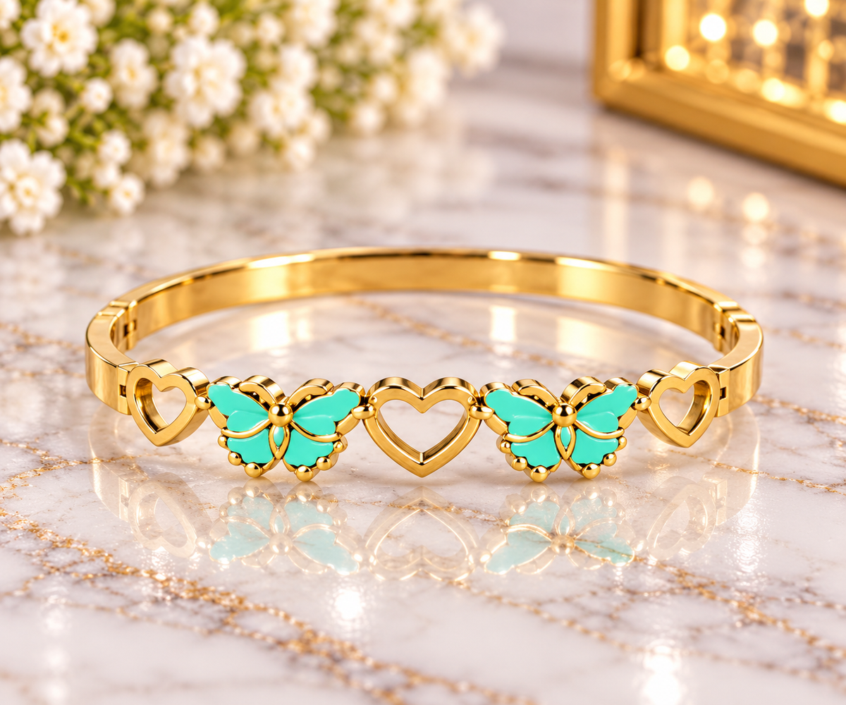 Gold-Tone Butterfly & Heart Cuff Bracelet