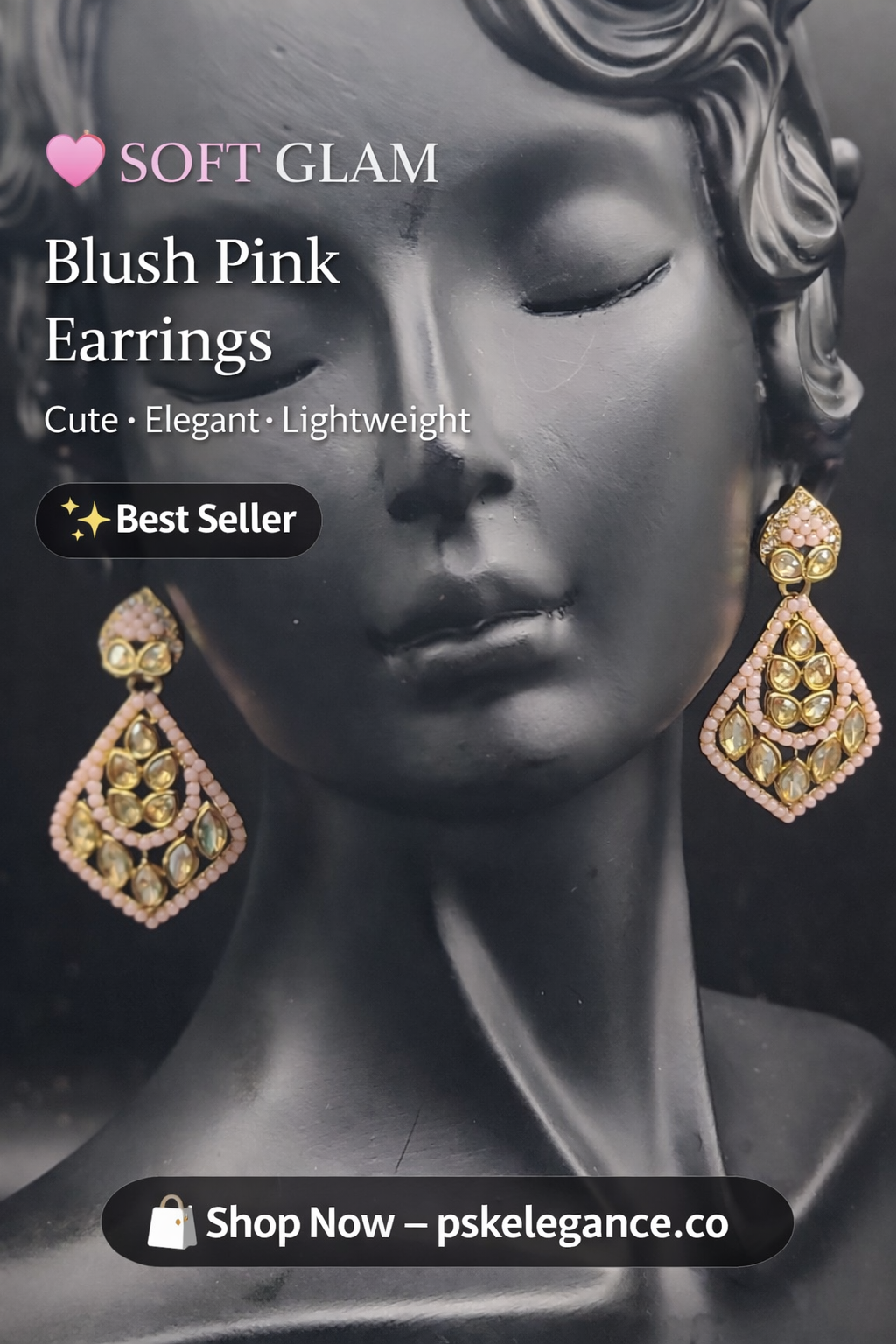 Blush Pink Kundan Drop Earrings – Elegant Everyday Luxe