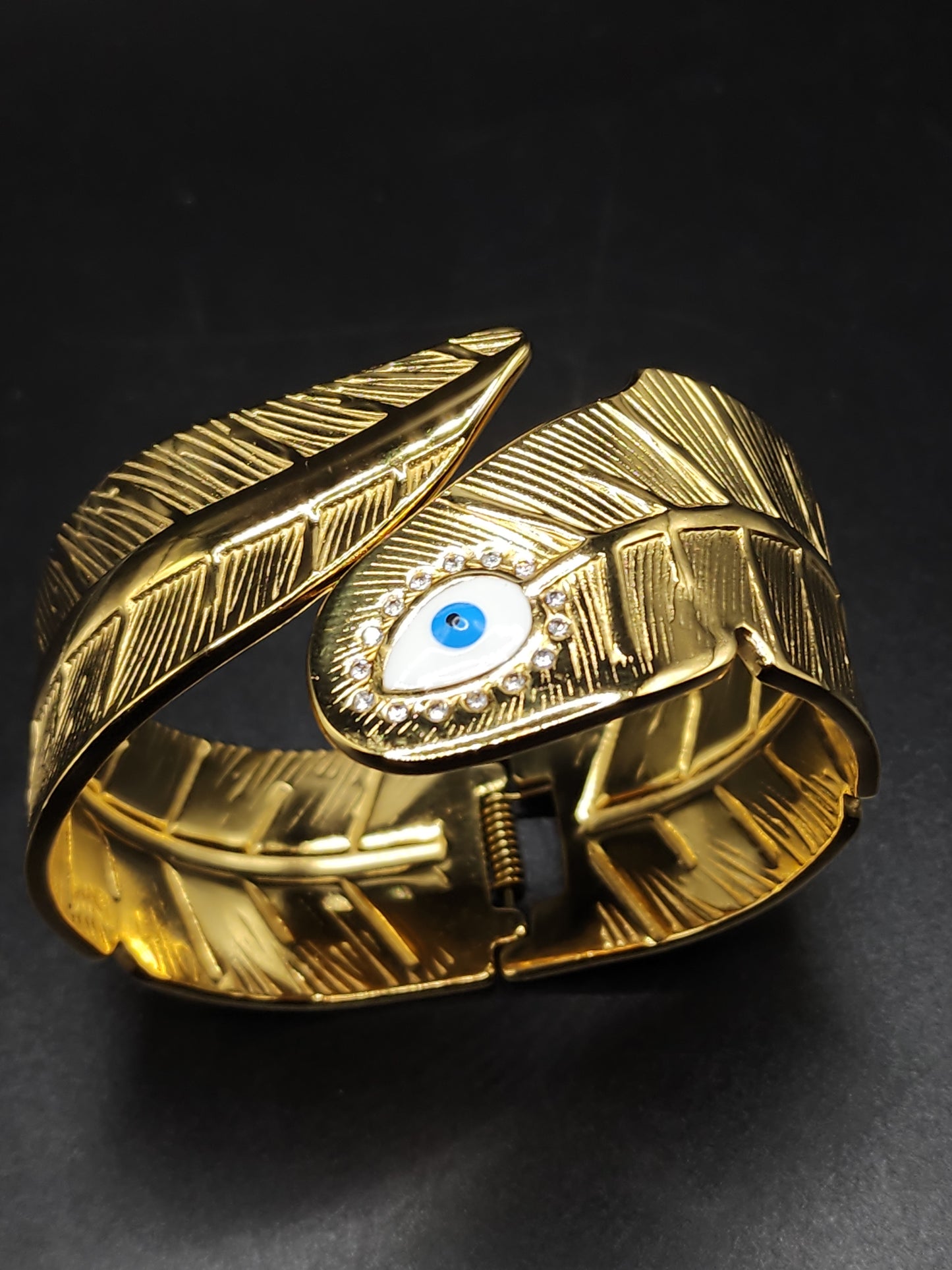 PSK ELEGANCE Gold Evil Eye Feather Statement Bracelet ✨