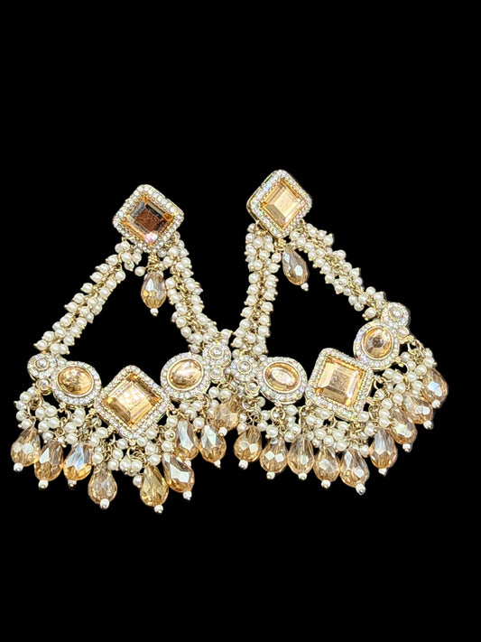 Champagne Pearl Statement Chandbali Earrings – Luxury Bridal Luxe
