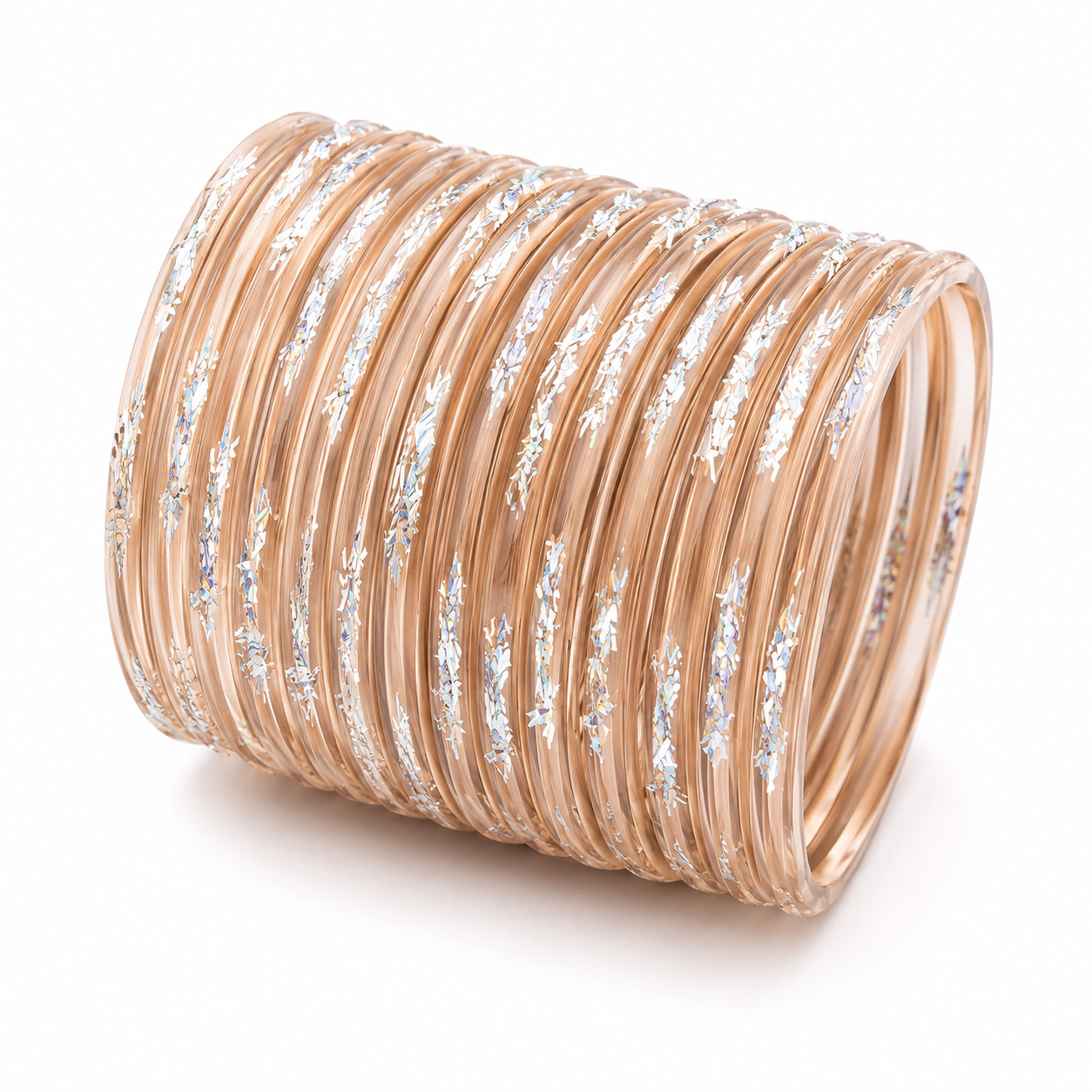 Champagne Gold Glitter Glass Bangles – Size 2.12