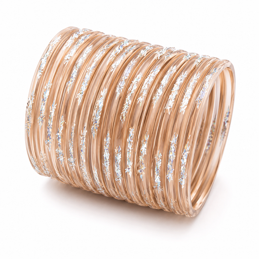 Champagne Gold Glitter Glass Bangles – Size 2.12