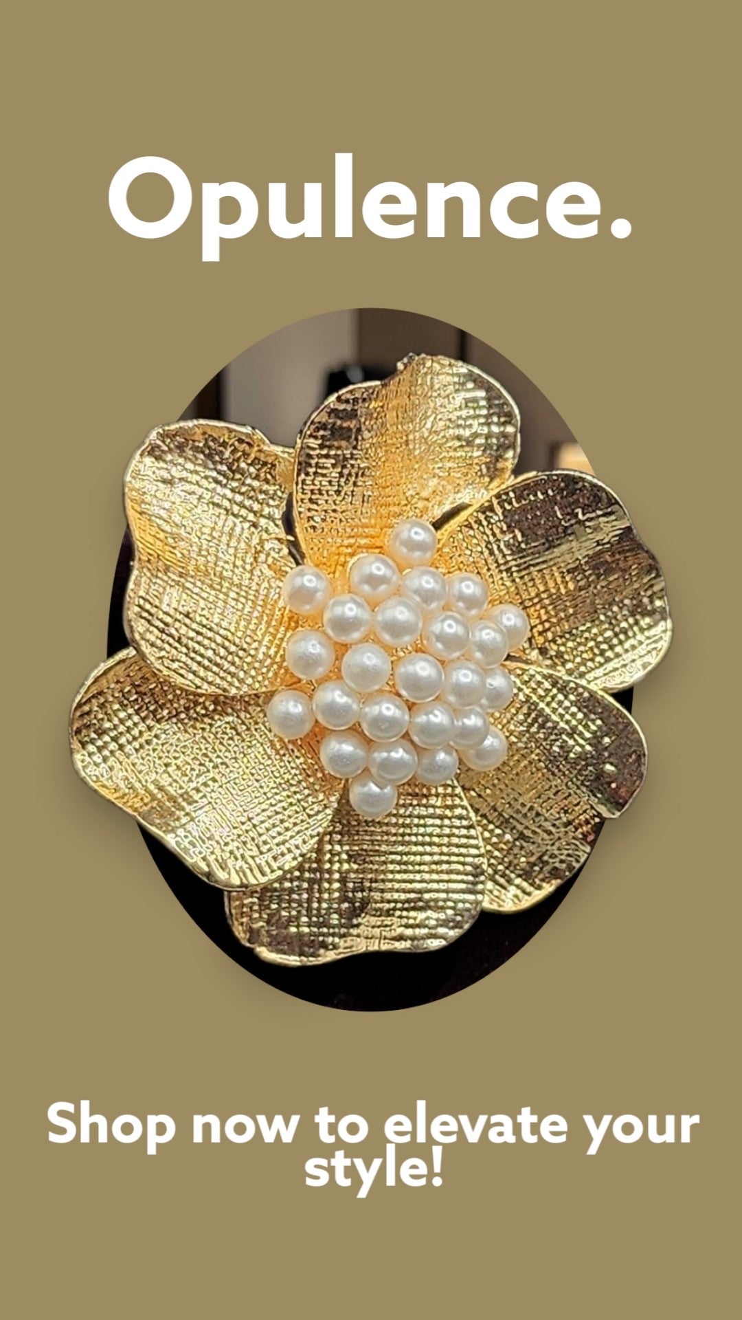 PSK ELEGANCE Gold Floral Pearl Statement Ring | Textured Flower Adjustable Cocktail Ring for Women
