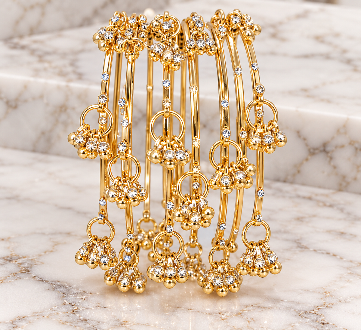 Gold-Tone Decorative Beaded Bangles – Size 2.6 pair of 8