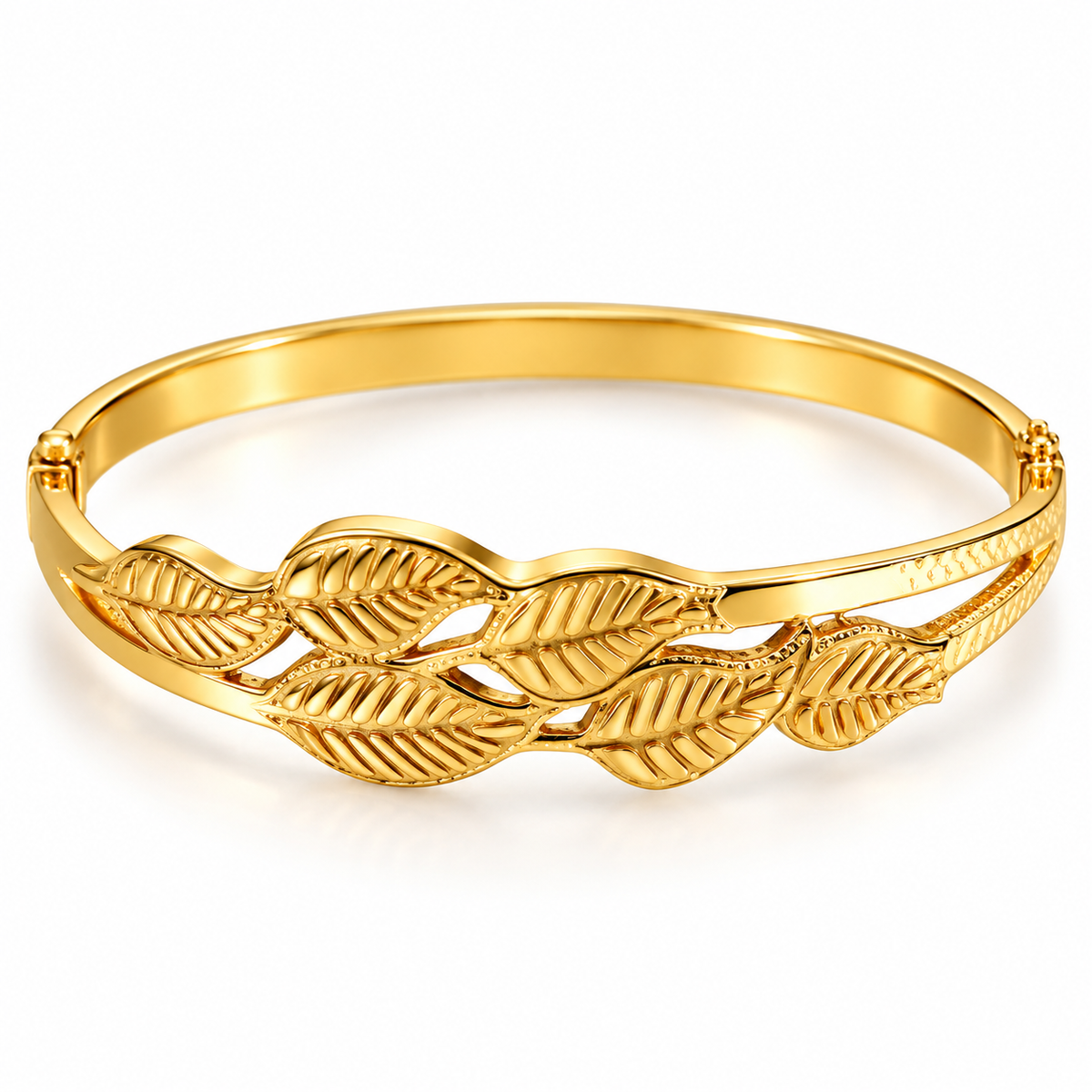 Gold-Tone Leaf Design Bangle Bracelet | PSK ELEGANCE