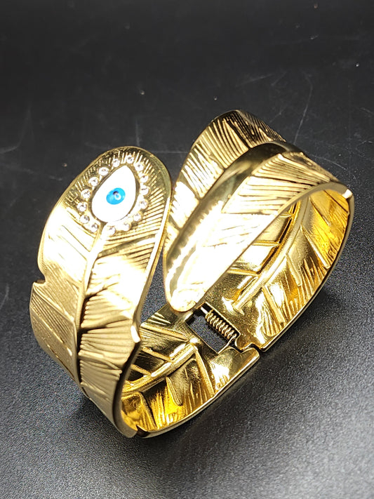 PSK ELEGANCE Gold Evil Eye Feather Statement Bracelet ✨