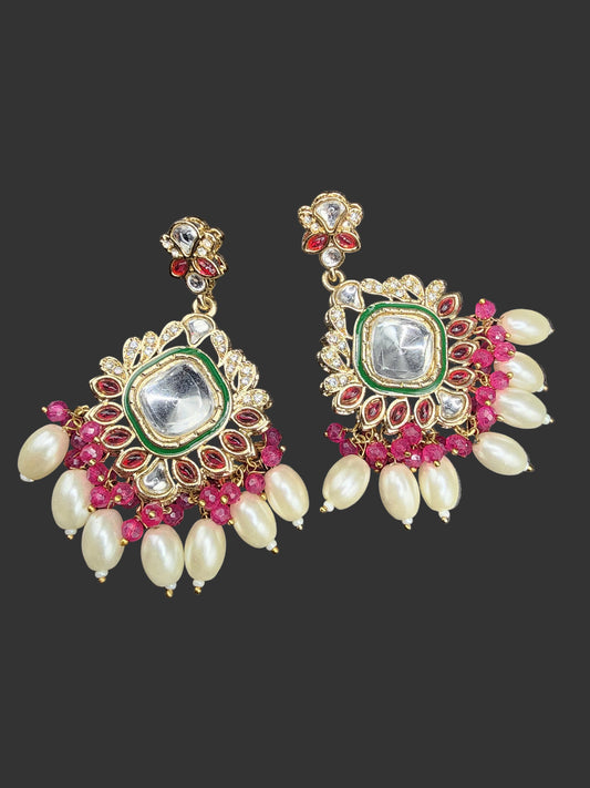 Royal Multicolor Pearl Kundan Chandbali Earrings