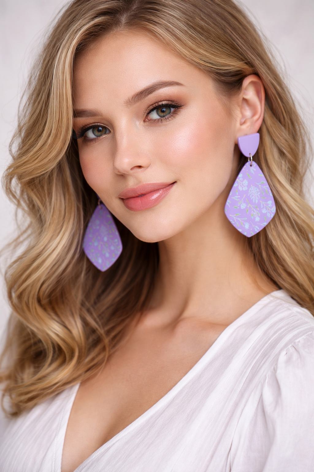 These lavender floral statement earrings are the perfect touch of elegance for any outfit.
