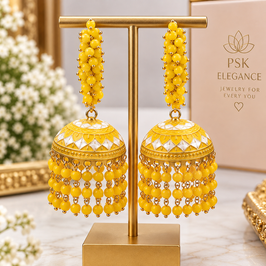 Golden Yellow Jhumka Earrings