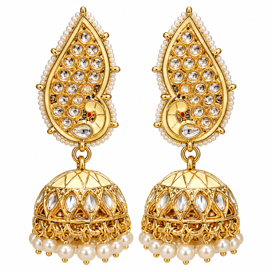 Gold Pearl Teardrop Jhumka Earrings