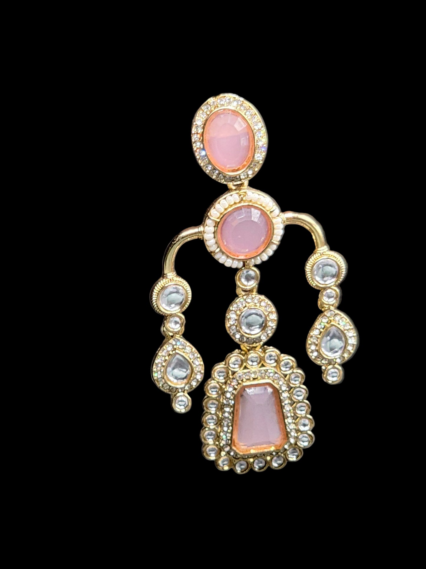 Blush Pink Kundan Statement Earrings with Crystal Drops – Feminine Luxe