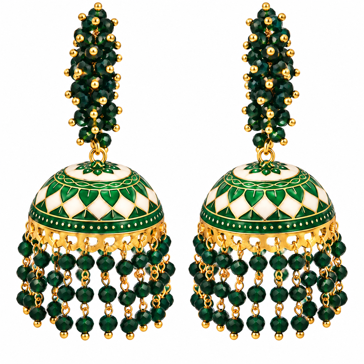 Green  Meenakari Jhumka Earrings