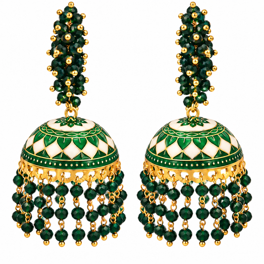 Green  Meenakari Jhumka Earrings