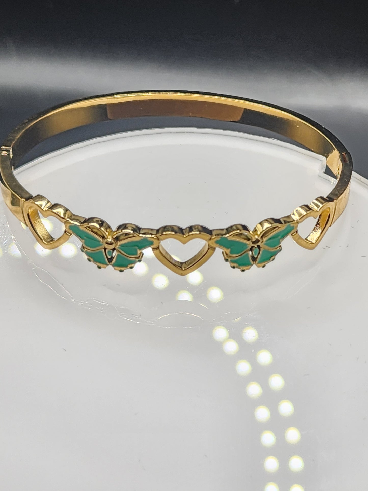 Butterfly Heart Charm Bracelet (Mint & Gold)