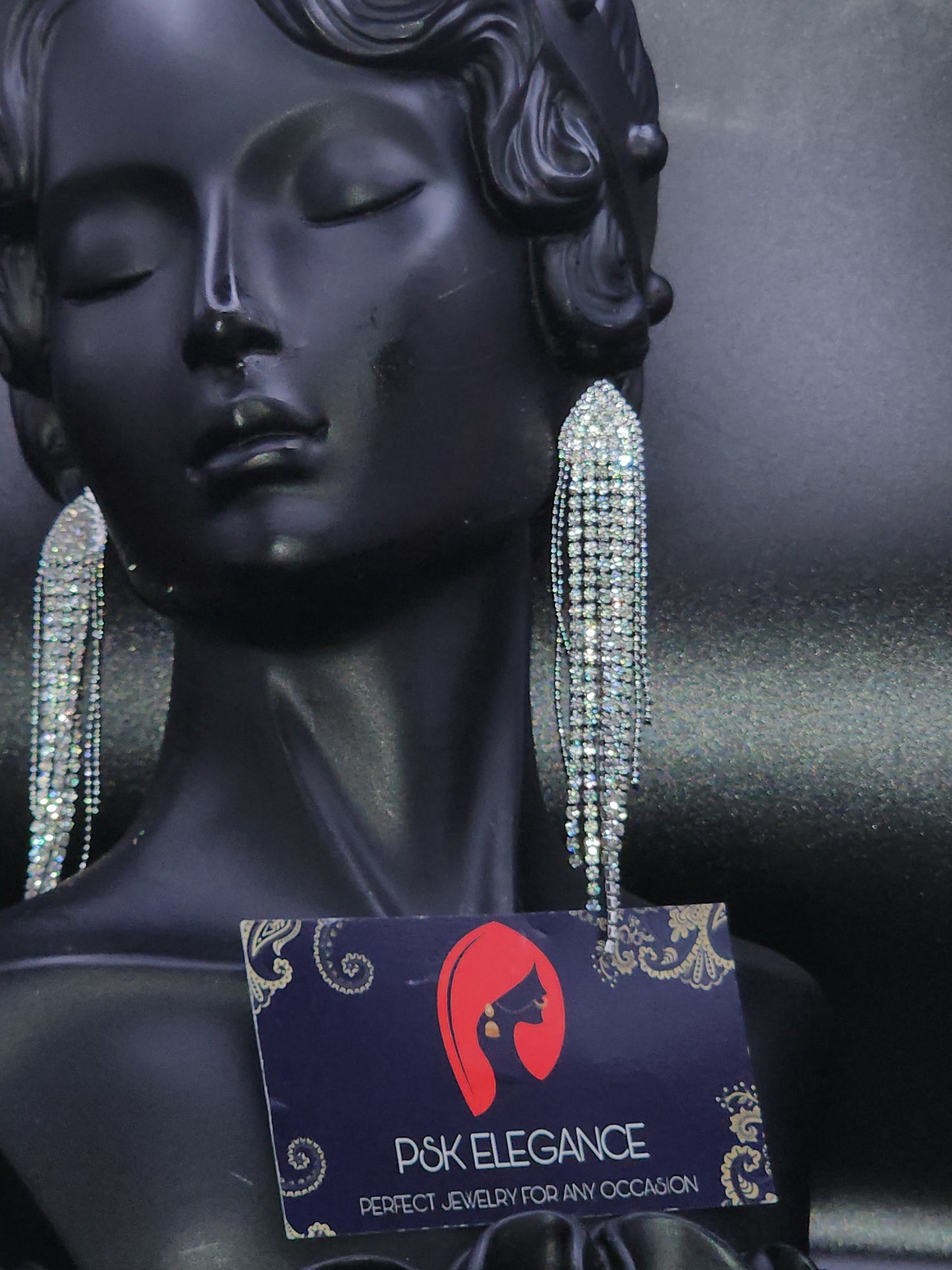 Silver Crystal Jhumka Statement Drop Earrings