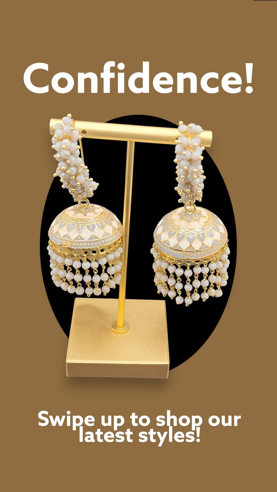PSK ELEGANCE Ivory & Gold Meenakari Jhumka Earrings | Pearl Cluster Bridal Statement Jewelry