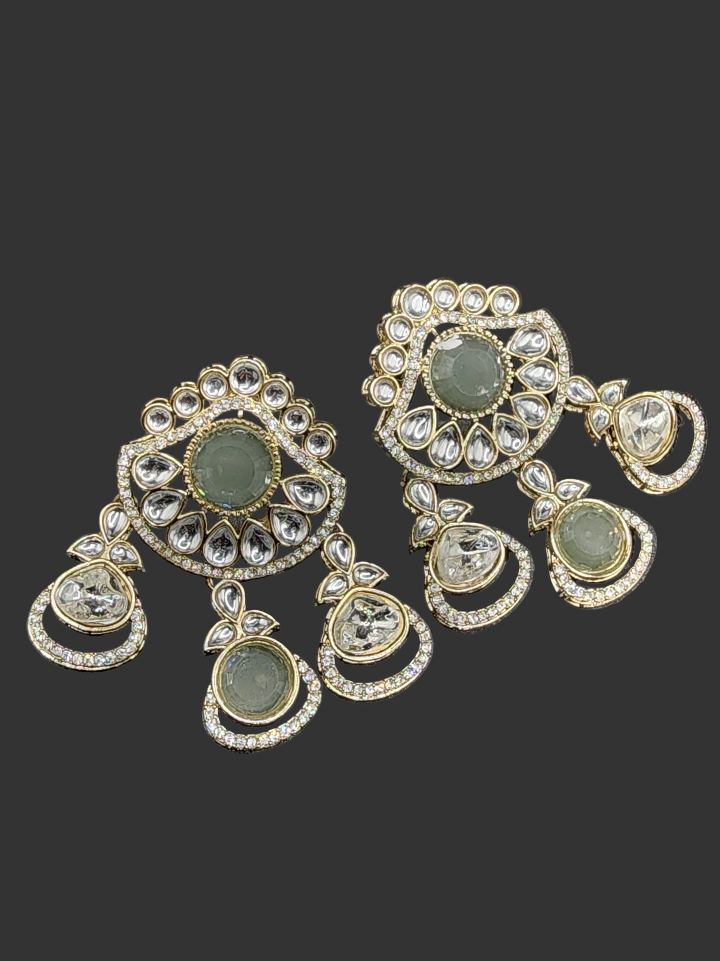 Mint Glow Kundan Statement Earrings