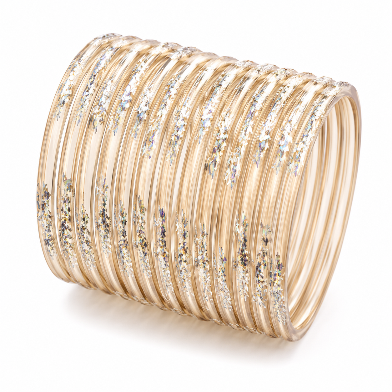 Champagne Gold Glitter Glass Bangles – Size 2.12