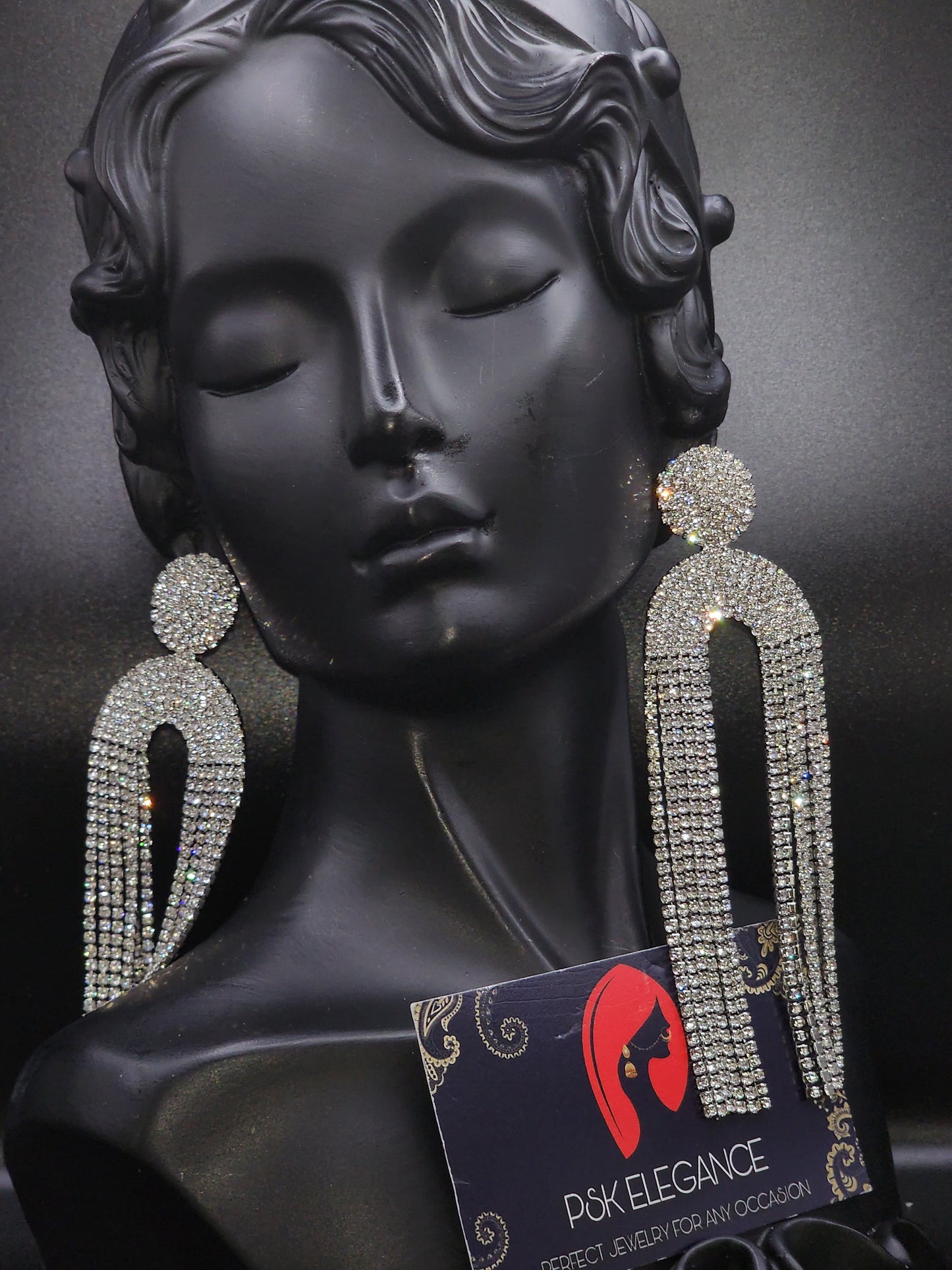 Silver Crystal Jhumka Statement Drop Earrings