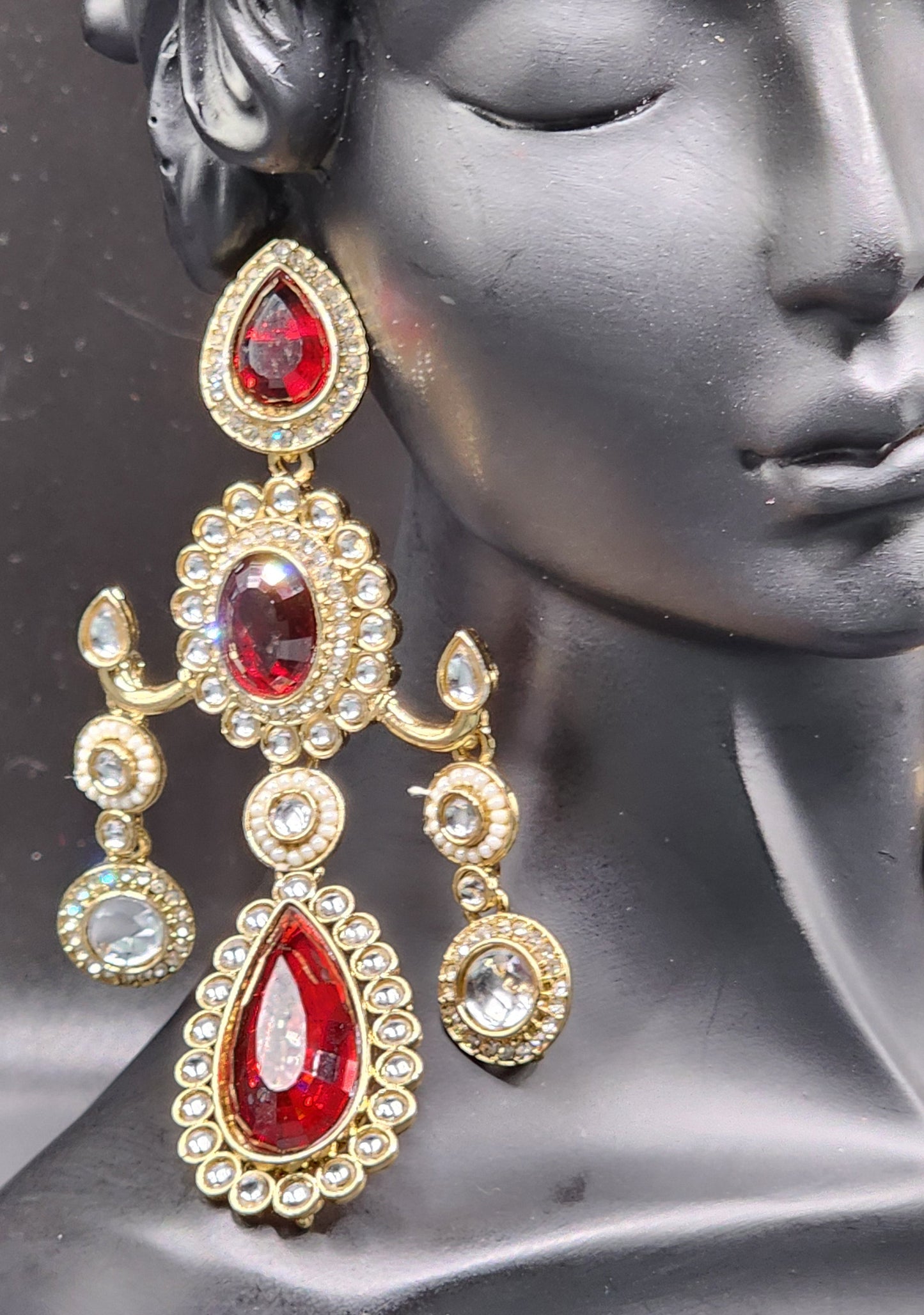 Royal Red Kundan Statement Chandbali Earrings
