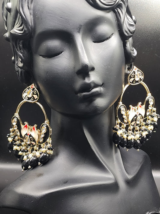 Black Chandbali  Meenakari statement earrings