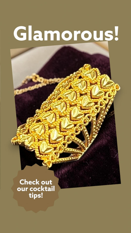 PSK ELEGANCE Gold Heart Filigree Statement Ring | Adjustable Indo-Western Cocktail Ring for Women