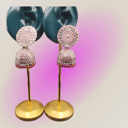 PSK ELEGANCE Silver Jhumka Earrings with Red Bead Detailing