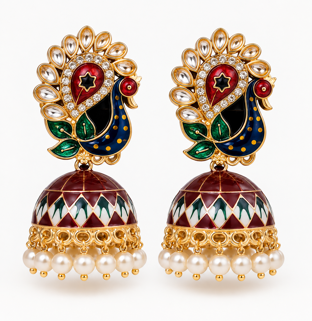Peacock Meenakari Jhumka Earrings