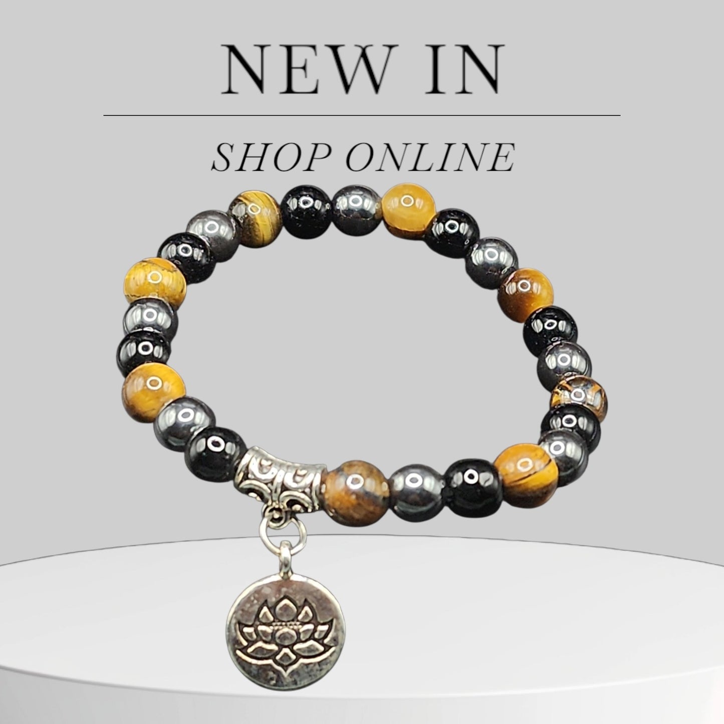 Tiger Eye Beaded Bracelet with Lotus Charm