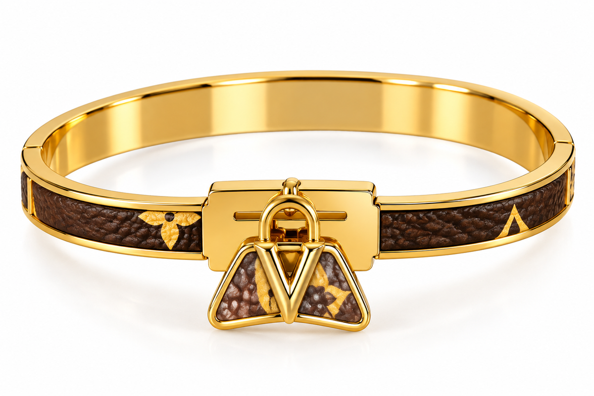 Gold-Tone letter V Statement Bangle Bracelet