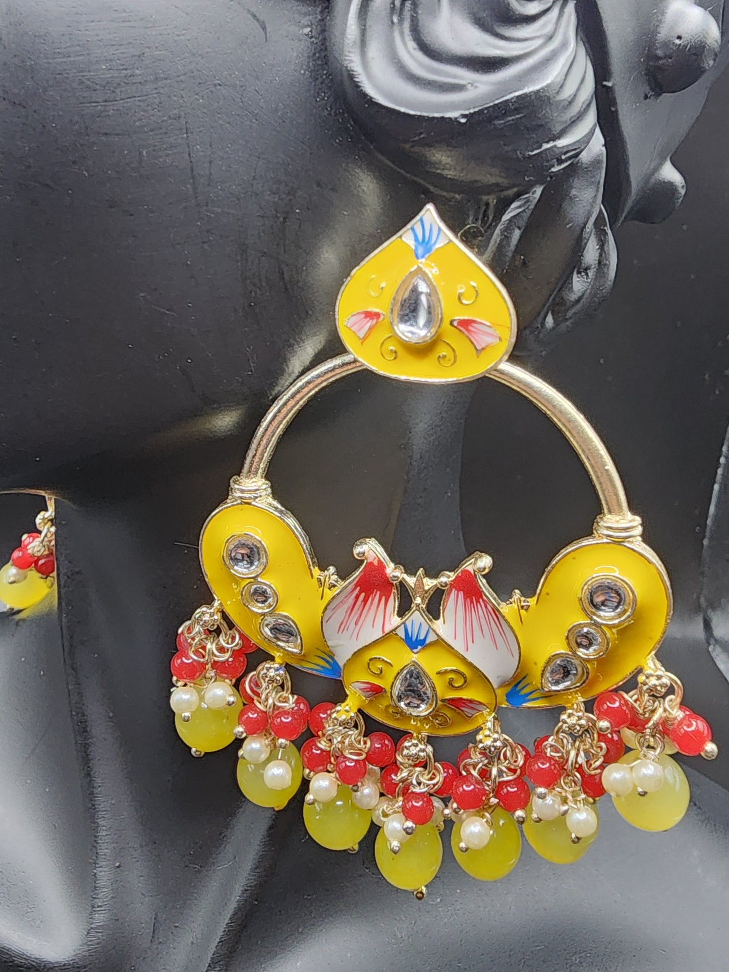 Sunshine Yellow Meenakari Statement Hoop Earrings with Beaded Drops – Festive Pop