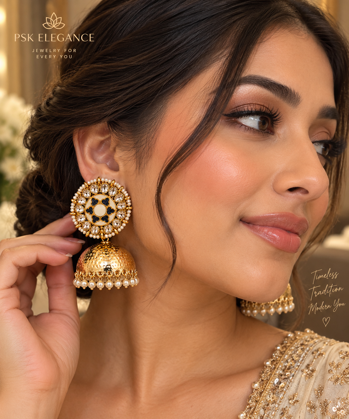 Pearl & Gold Jhumka Earrings | Traditional Indian Statement Earrings